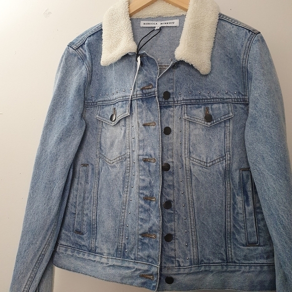 Rebecca Minkoff Clark Denim Vintage Washed Jacket With Stud Size XL - Picture 6 of 13